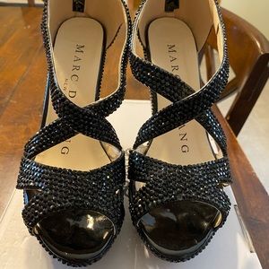 Marc Defang Black Wedges- Bling